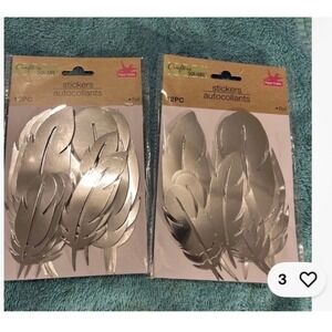 Crafter's Square Gold Foil Feather Stickers 24pc Metallic Scrapbook Crafting